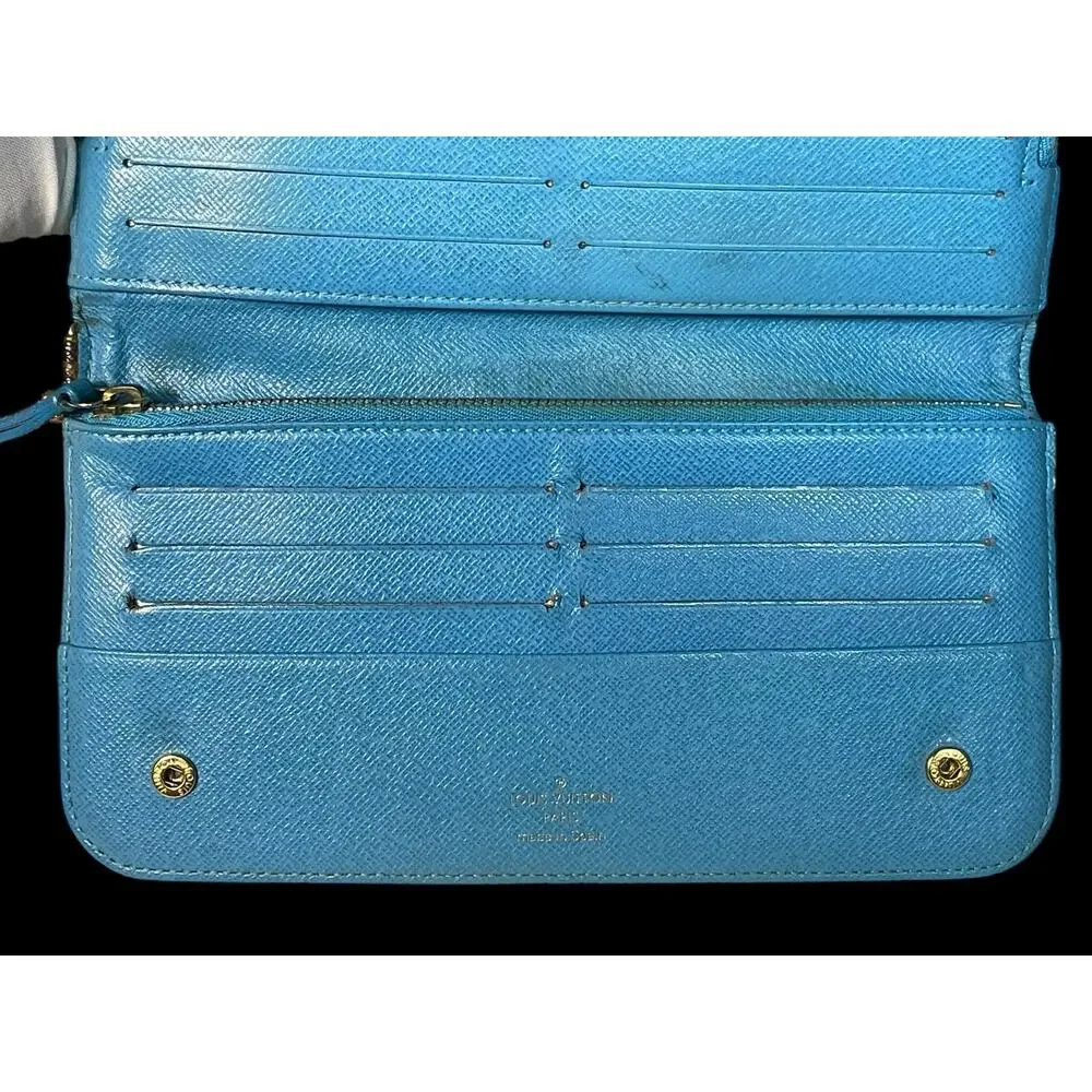 Rare Authentic Louis Vuitton Sky Blue Brown Monogram Insolite Luxury Wallet COA